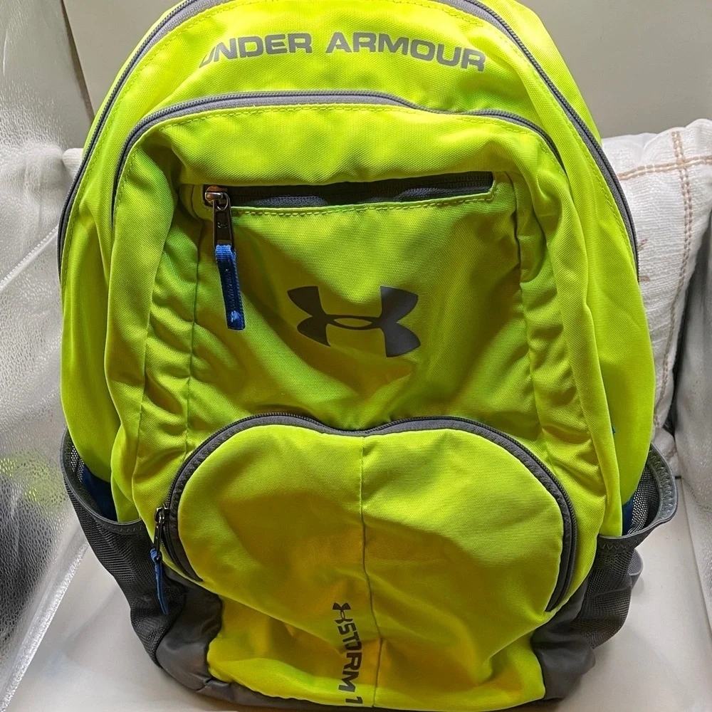 Under Armour Storm 1 Clean Bright Yellow Gray and Blue Backpack 4 Compartments